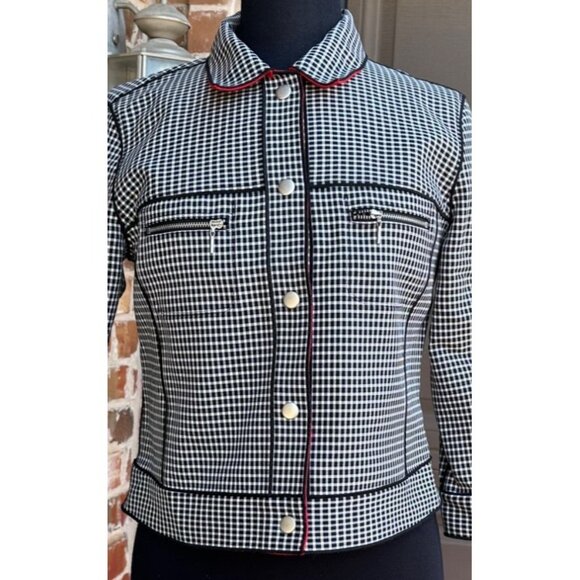 Women's Black & White Gingham Pattern Button-Down Jacket Poly Blend Size S-READ - Picture 12 of 15